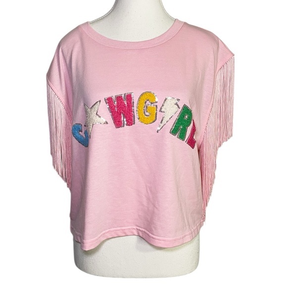 Main Strip Tops - Main Strip Pink Cowgirl Fringe Cropped Top